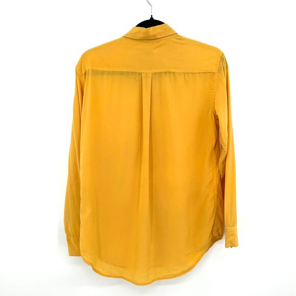 EQUIPMENT Femme Yellow Marigold Silk Long Sleeve Oversized Button Up Shirt XS - Picture 3 of 8
